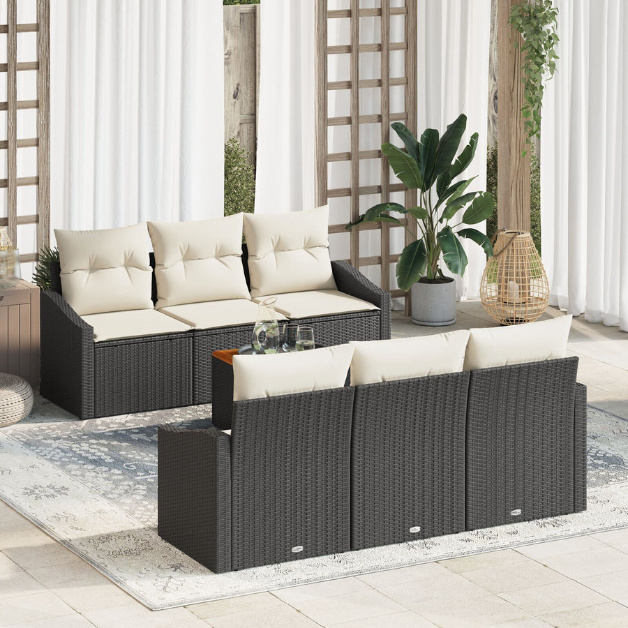 7-Persoons Tuin Sofa Set Met Kussens Zwart Poly Rattan Acacia
