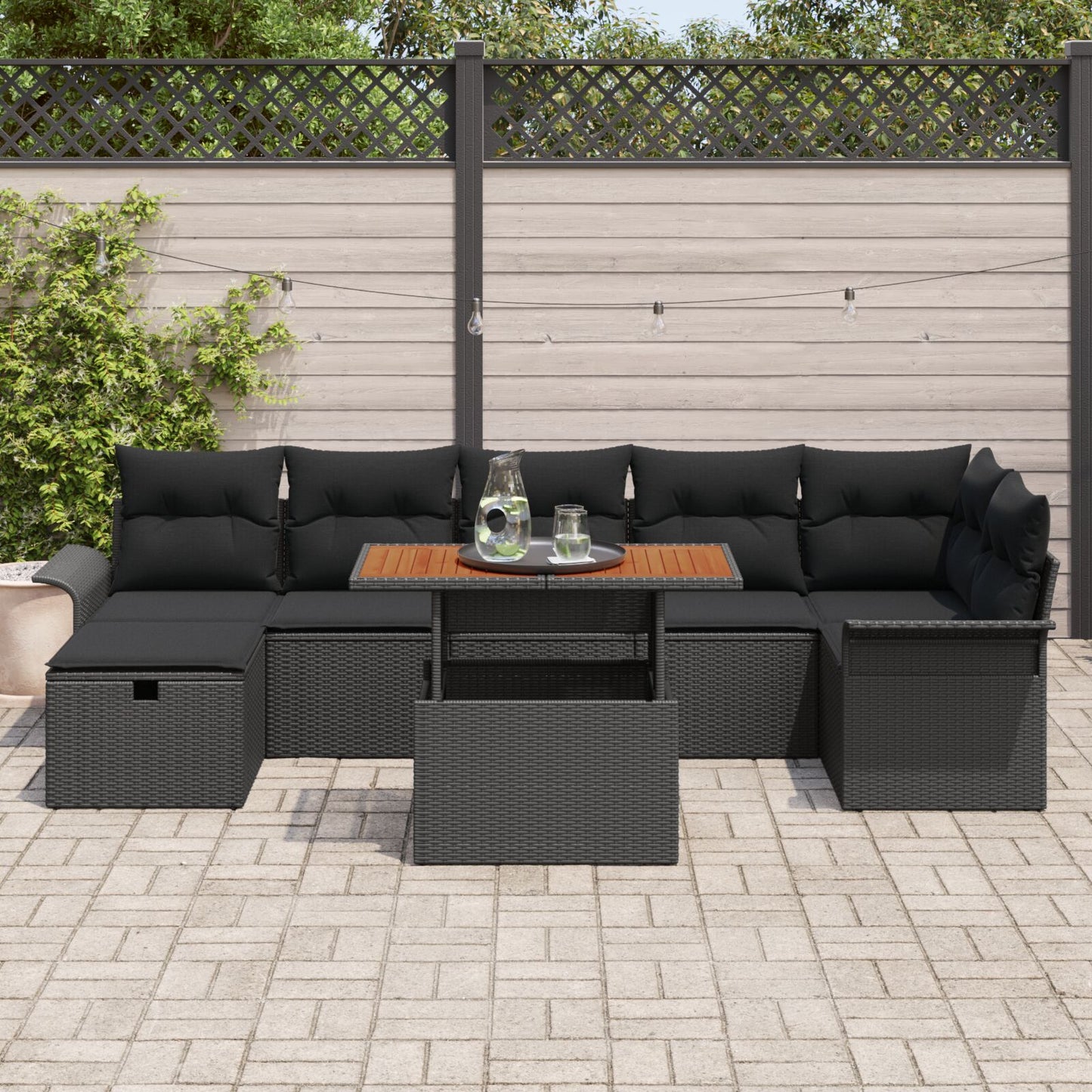 8-Delige Tuin Sofa Set Met Kussens Zwart Poly Rattan