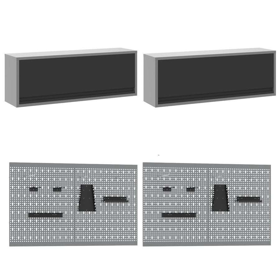 10-Delige Werkcabinet En Pegboard Set Mdf En Metaal 4x (2x84/2x85 cm) Zwart 4x kast + 4x pegboard + 2x kast met deur