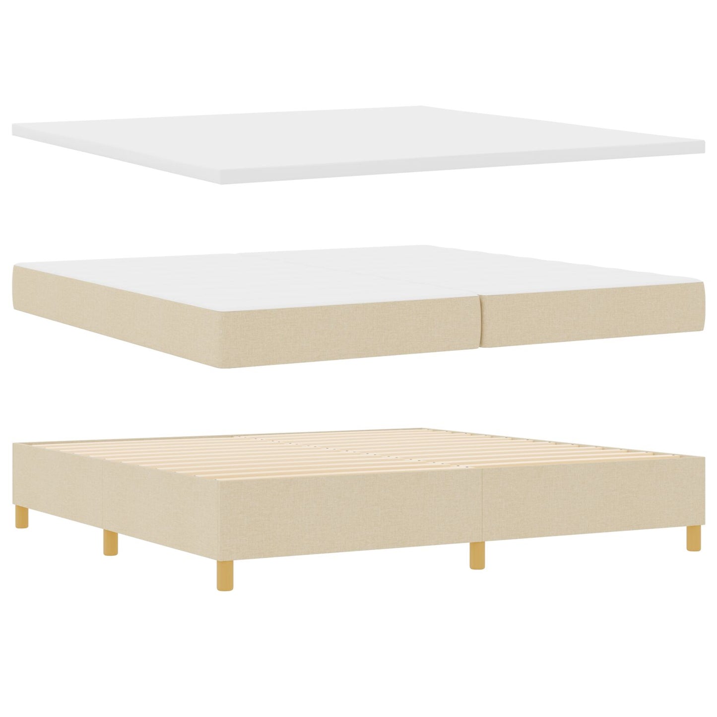 Boxspringbed Met Matras Crème 200X200 Cm Stof Blauw
