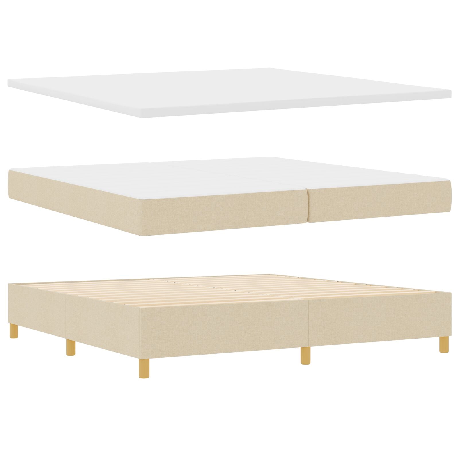 Boxspringbed Met Matras Crème 200X200 Cm Stof Blauw