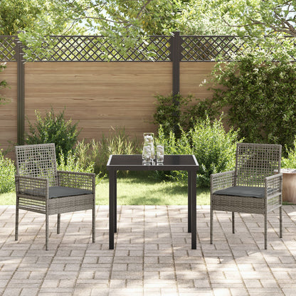 3-Delige Tuin Eettafel Set Met Kussens Grijs Poly Rattan