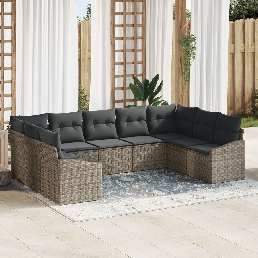 9-Persoons Tuin Sofa Set Met Kussens Poly Riet Grijs zonder tafel