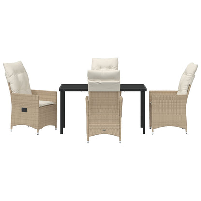 5-Delige Tuin Eetset Met Kussens Beige Poly Riet.