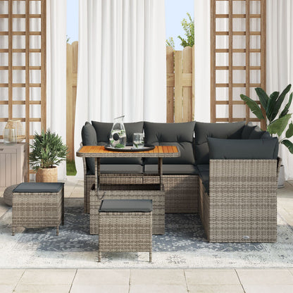 8-Piece Tuin Sofa Set Met Kussens Grijs Poly Rattan Acacia, 3-Piece Tuin Eet Set Met Kussens Grijs Poly Rattan Acacia Wit