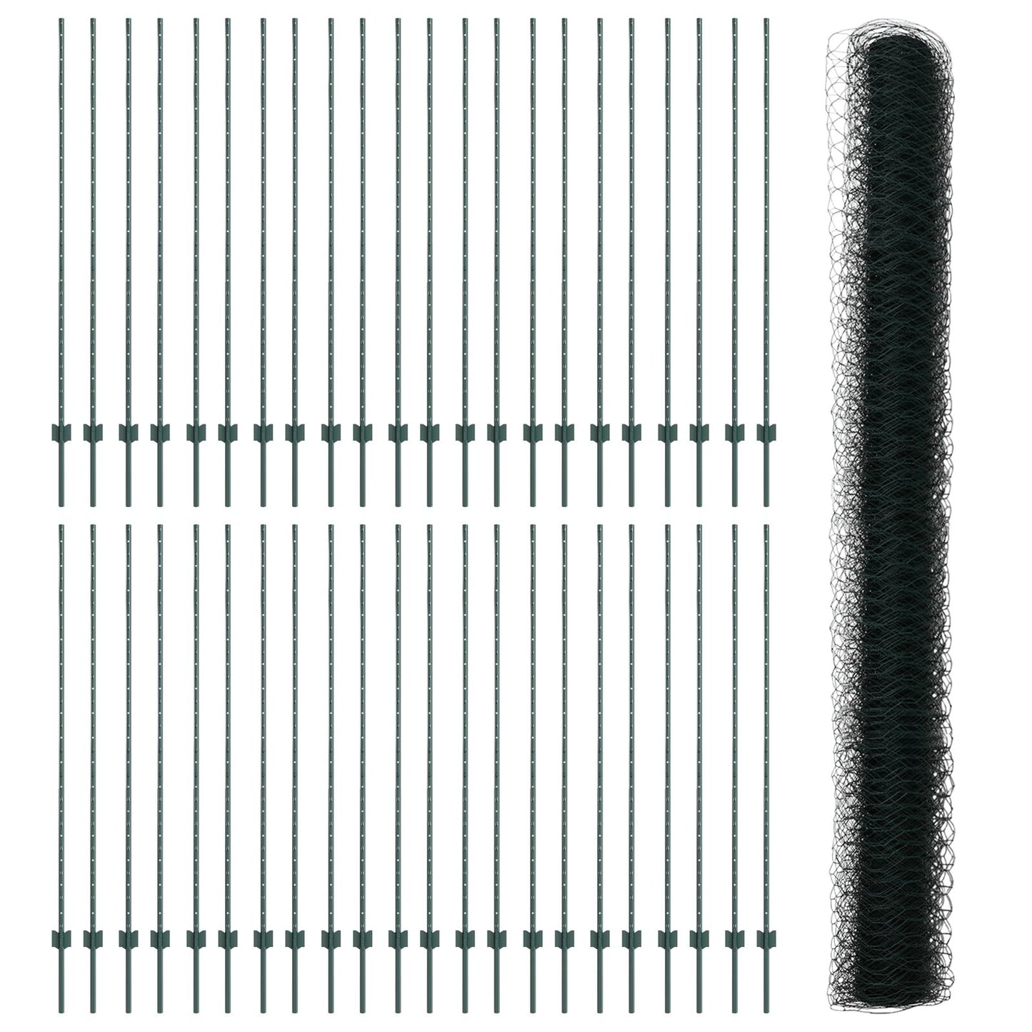 Hekpalen 11 st U-Channel Groen 150 cm Staal, vidaXL Hexagonaal hek Groen 1.5x100 m Staal
