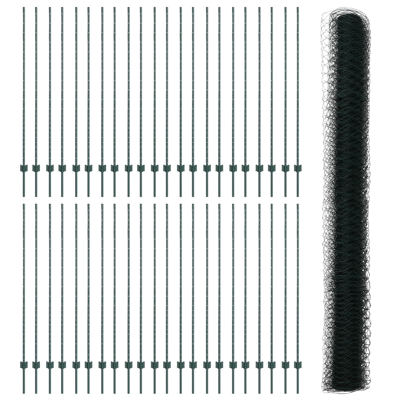 Hekpalen 11 st U-Channel Groen 150 cm Staal, vidaXL Hexagonaal hek Groen 1.5x100 m Staal