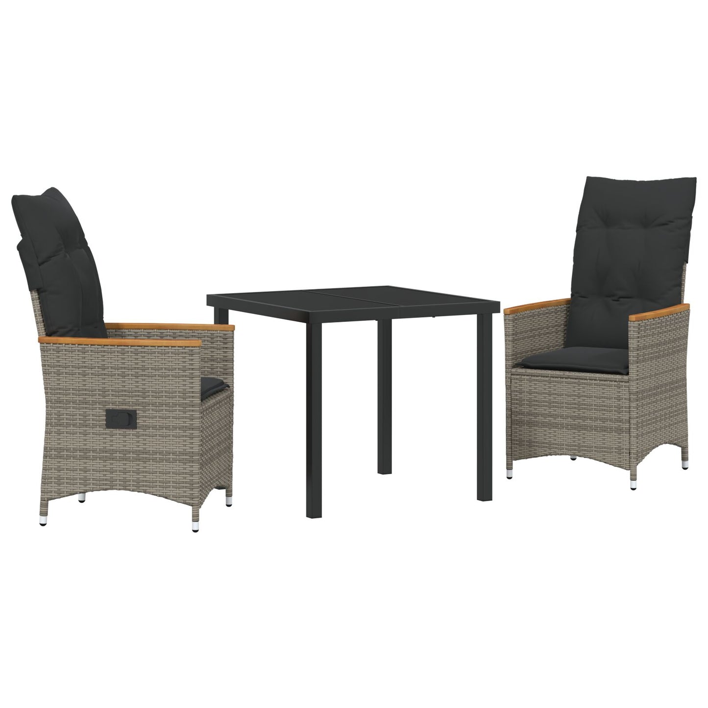 3-Delig Tuin Eetset Met Kussens Grijs Poly Rattan