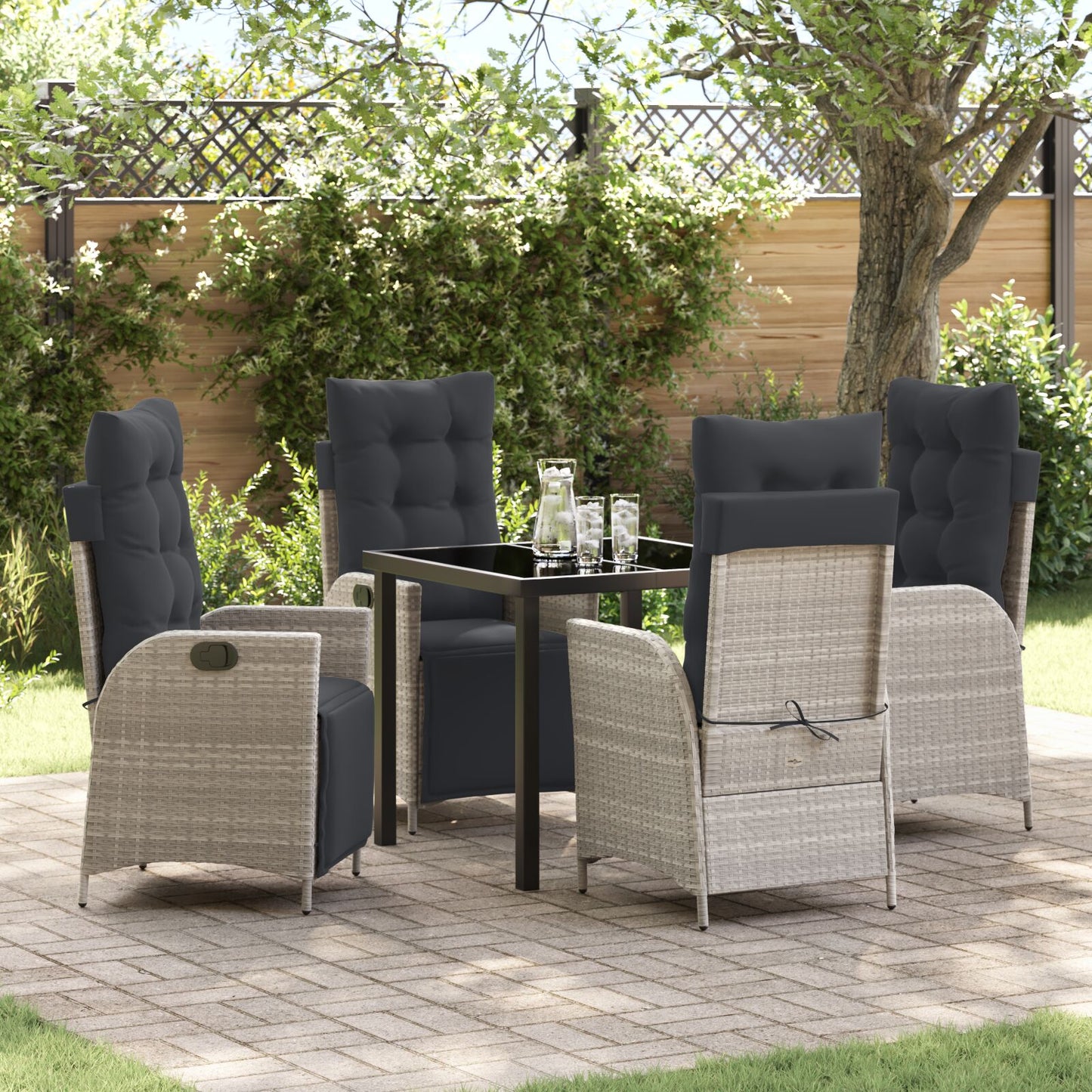 5 Delige Tuin Eetset Lichtgrijs Poly Rattan
