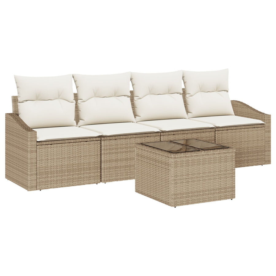 5-Delige Tuinbank Set Met Kussens Beige Poly Rattan