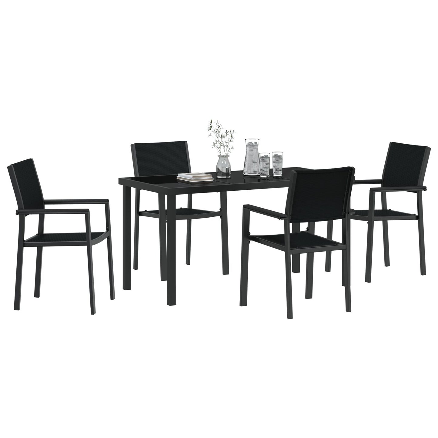 5-Delige Tuin Eetset Zwart Poly Rattan
