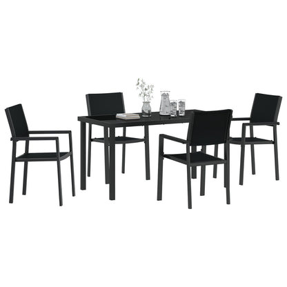 5-Delige Tuin Eetset Zwart Poly Rattan