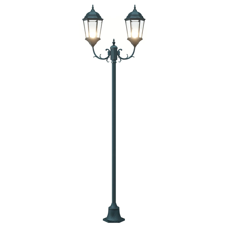 Tuinlampenpost 2-Lamp E27 Groen 220 Cm Aluminium Donkergroen