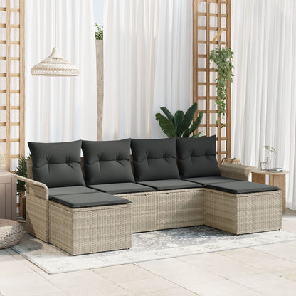 6-Delige Tuinsofa Set Met Kussens Lichtgrijs Poly Rattan