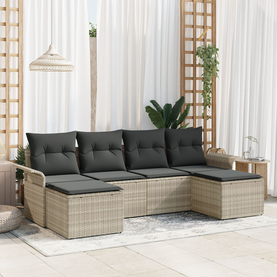 6-Delige Tuinsofa Set Met Kussens Lichtgrijs Poly Rattan
