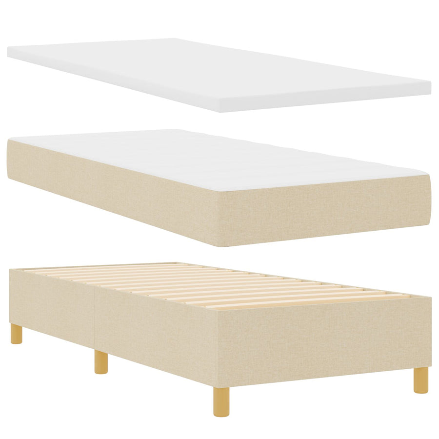 Boxspringbed Met Matras & Bank Stof Crème 90 x 190 cm Geplooid