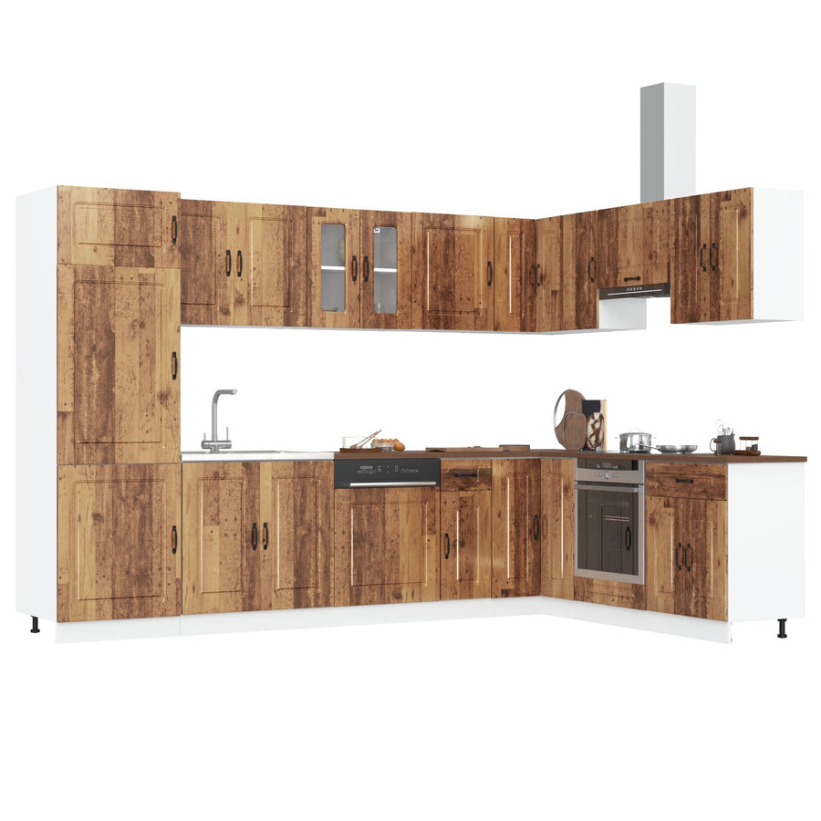 Keuken Kabinet 'Kalmar' Met Dubbele Wasbakken Oud Hout Gefabriceerd Hout Oude hout