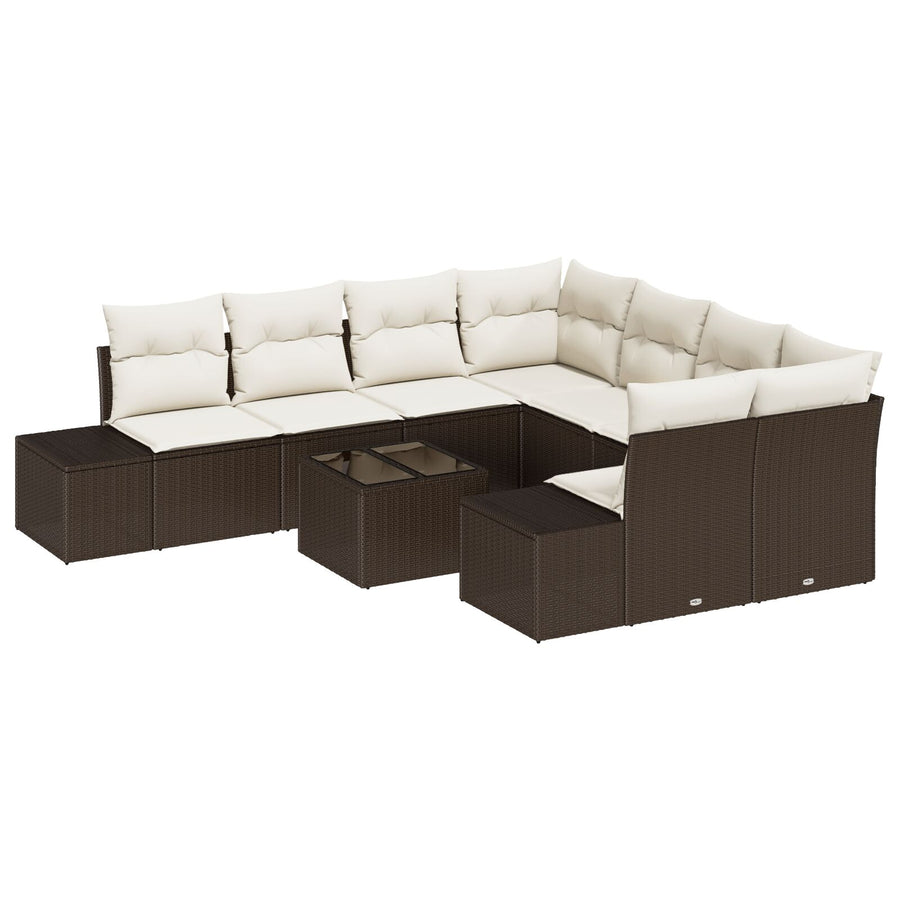 9-Delige Tuinbankset Met Kussens Bruin Poly Rattan