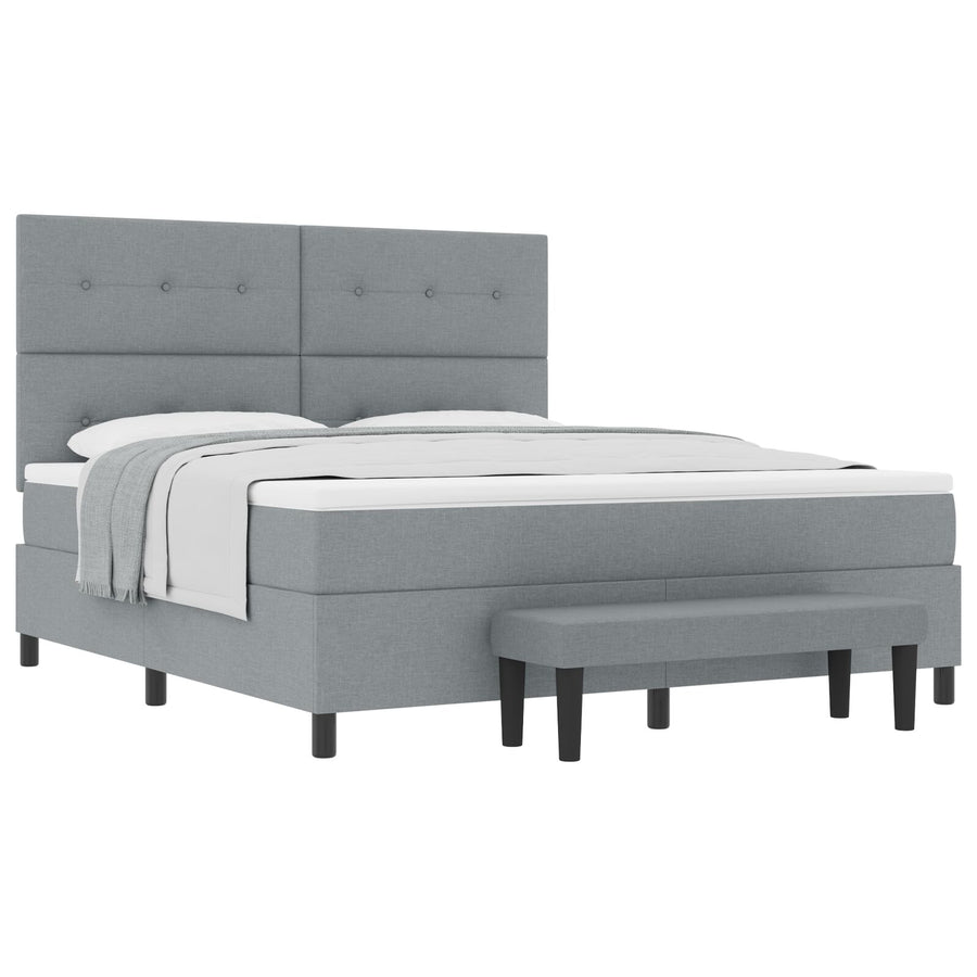 Boxspring Bed Met Matras & Bank Stof Licht Grijs 180 x 200 cm Knop tufted