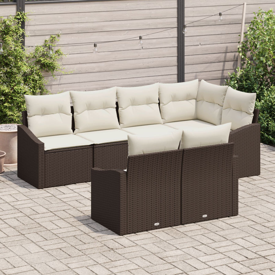 7-Delige Tuinbankset Met Kussens Bruin Poly Rattan
