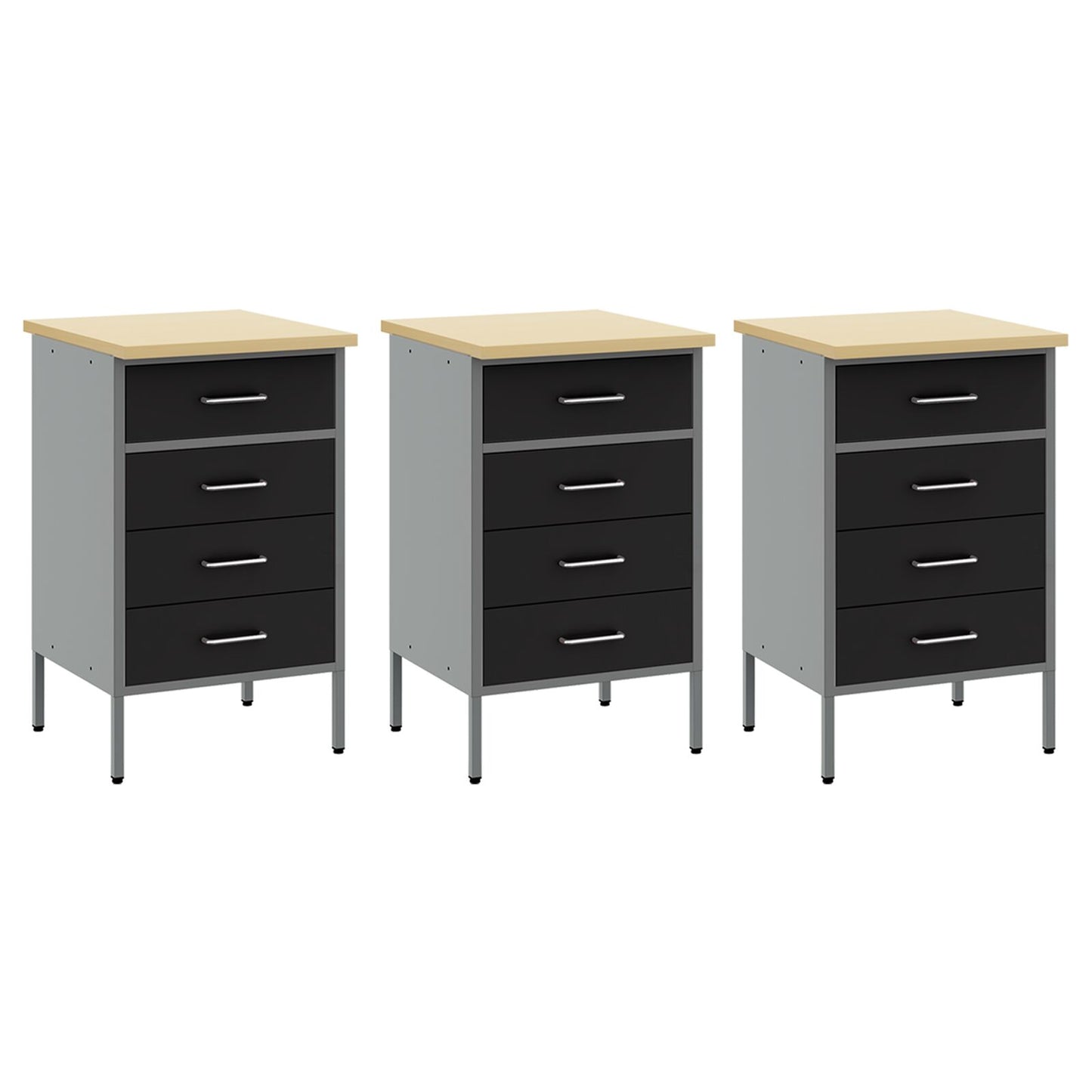 8-Delige Werkbank Set Staal 3x (85 cm) Zwart 3x kast + 3x pegboard + 2x kast met deur