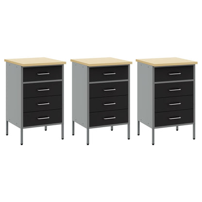 8-Delige Werkbank Set Staal 3x (85 cm) Zwart 3x kast + 3x pegboard + 2x kast met deur