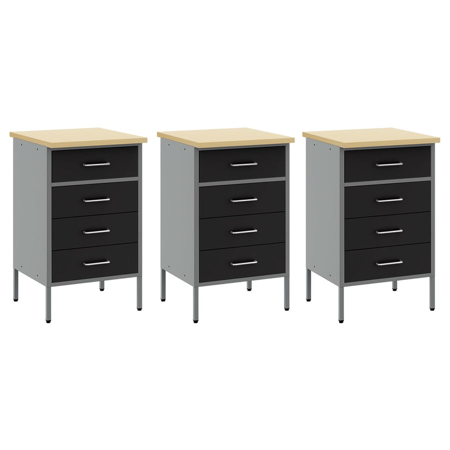 8-Delige Werkbank Set Staal 3x (85 cm) Zwart 3x kast + 3x pegboard + 2x kast met deur