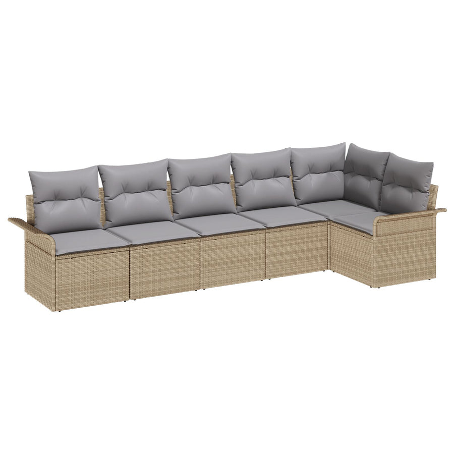 6-Delige Tuinbank Set Met Kussens Poly Rattan Beige en grijs zonder tafel