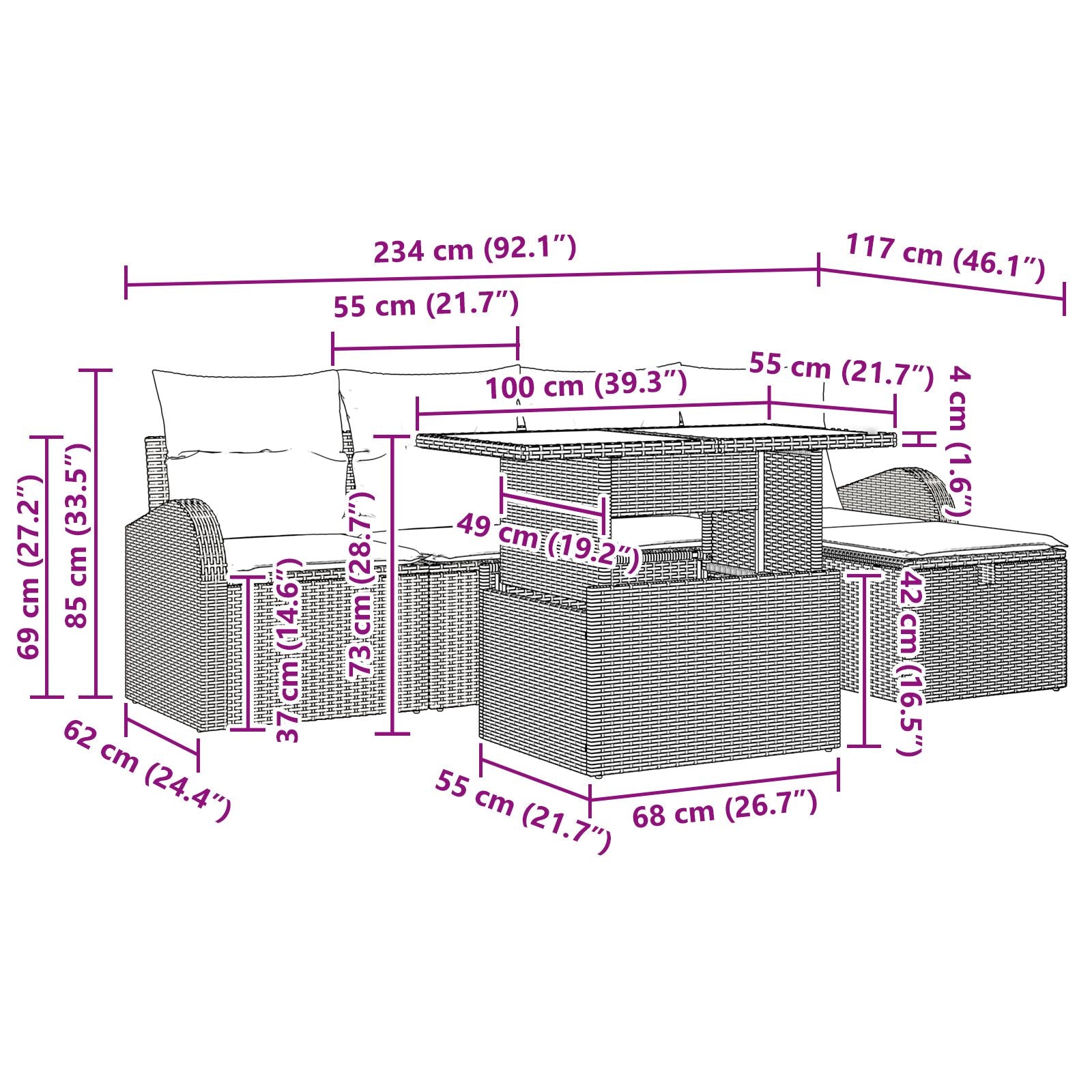 6-Delige Tuin Sofa Set Met Kussens Grijs Poly Rattan