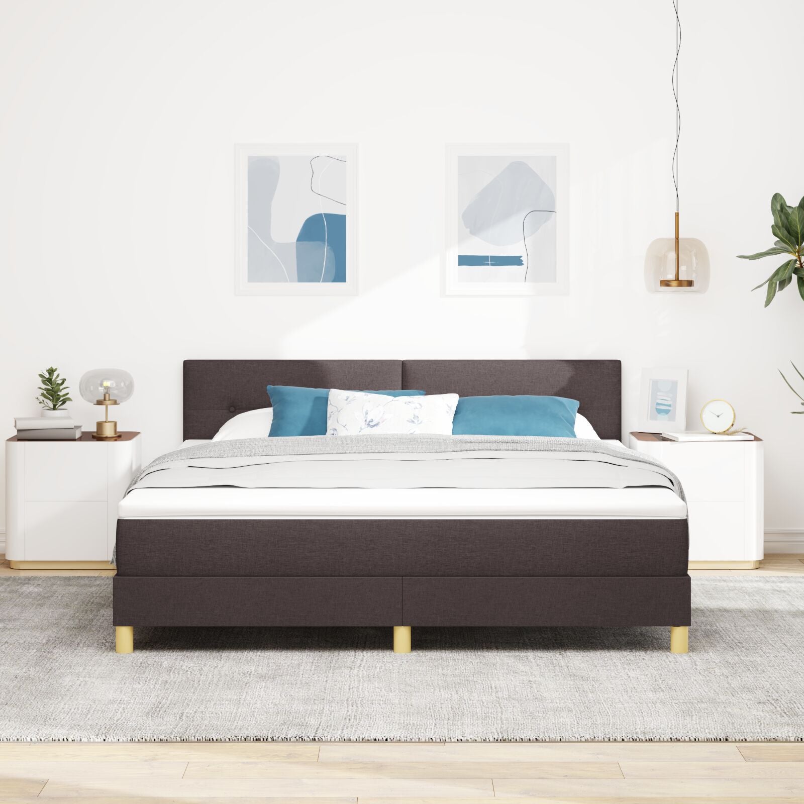 Boxspringbed Met Matras Stof Donkerbruin 180 x 200 cm Knoopgetuft