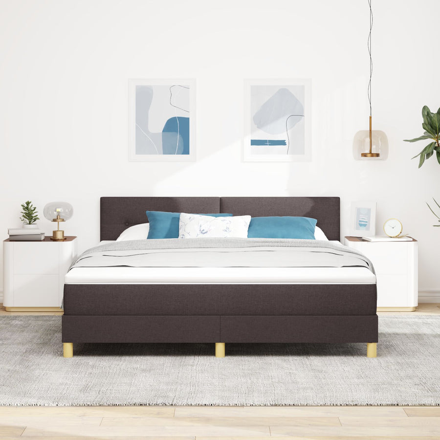 Boxspringbed Met Matras Stof Donkerbruin 180 x 200 cm Knoopgetuft