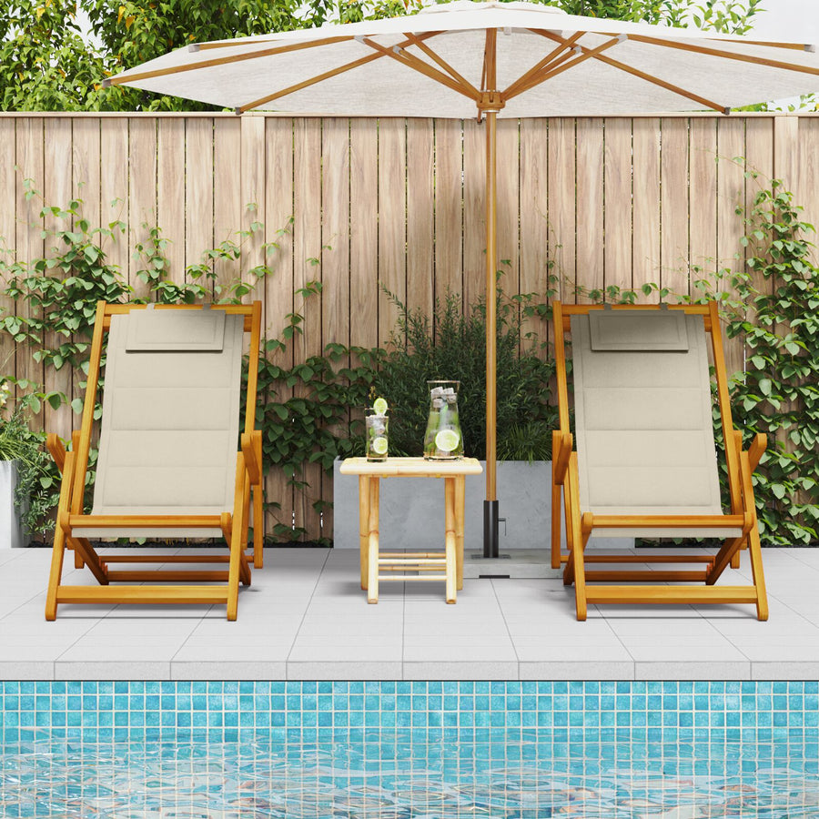 Vouwbare Strandstoelen 2 Stuks Massief Acaciahout & Textilene Taupe