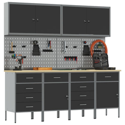 10-Delige Werkcabinet En Pegboard Set Mdf En Metaal 4x (2x84/2x85 cm) Zwart 4x kast + 4x pegboard + 2x gereedschapskast