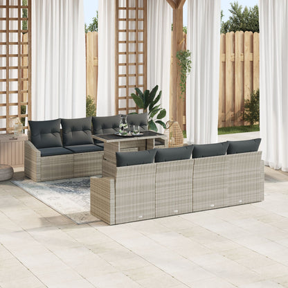 9-Delige Tuinbankset Met Kussens Lichtgrijs Poly Rattan