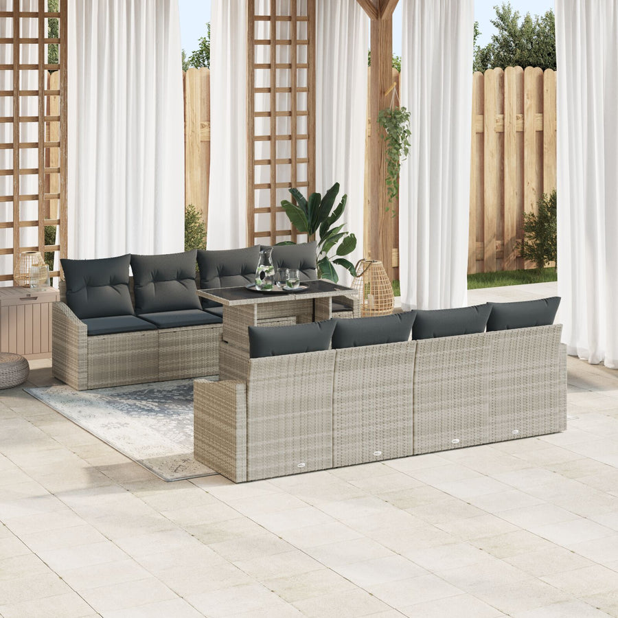 9-Delige Tuinbankset Met Kussens Lichtgrijs Poly Rattan