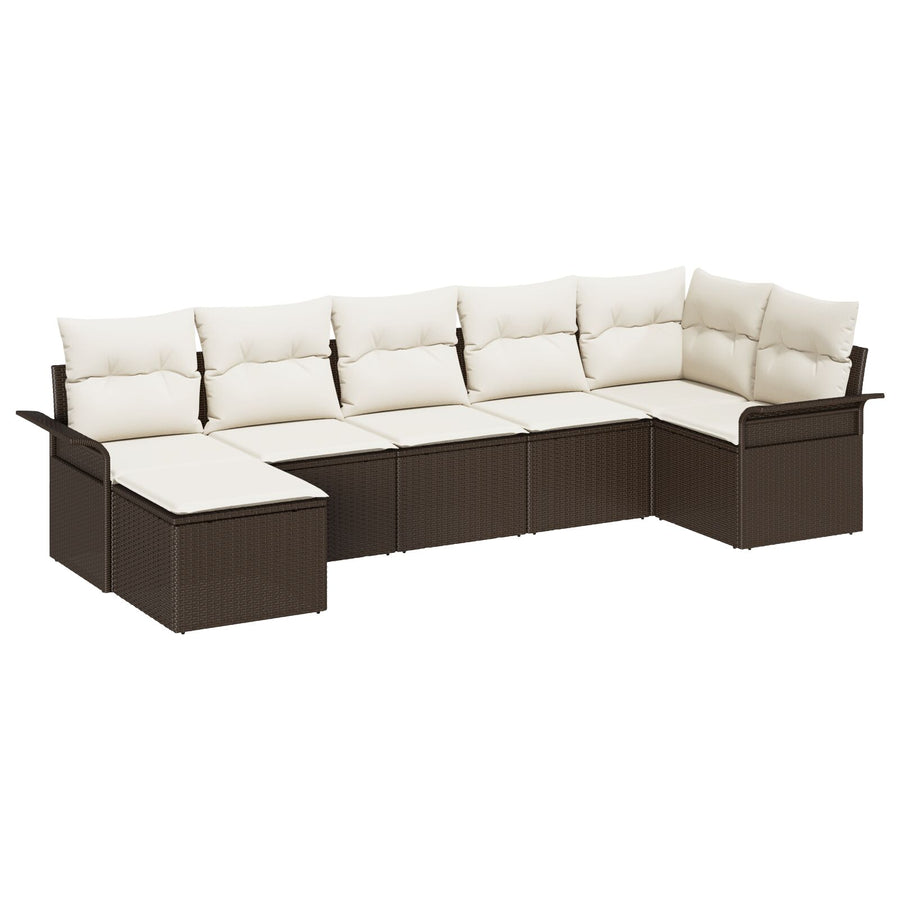 7-Delige Tuin Sofa Set Met Kussens Bruin Poly Rattan