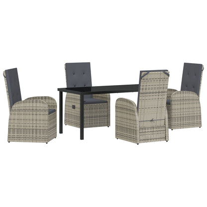 5-Delig Tuin Eettafelset Met Kussens Grijs Poly Rattan