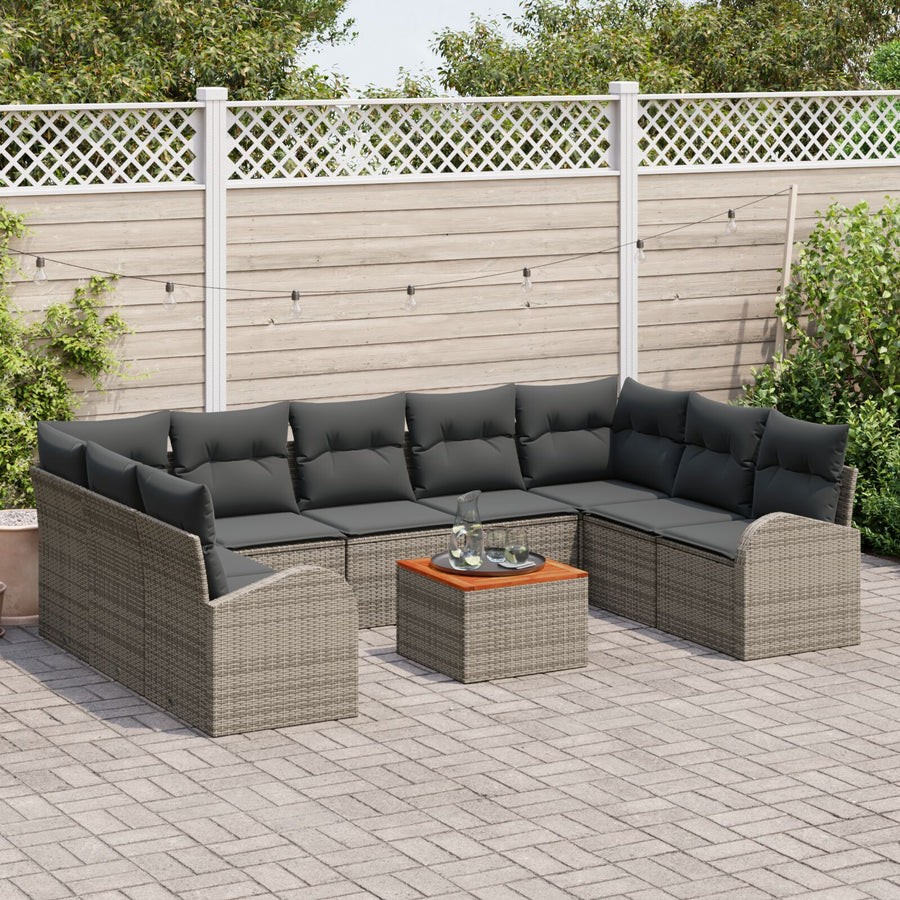 10-Delige Tuinbankset Met Kussens Grijs Poly Rattan Acacia