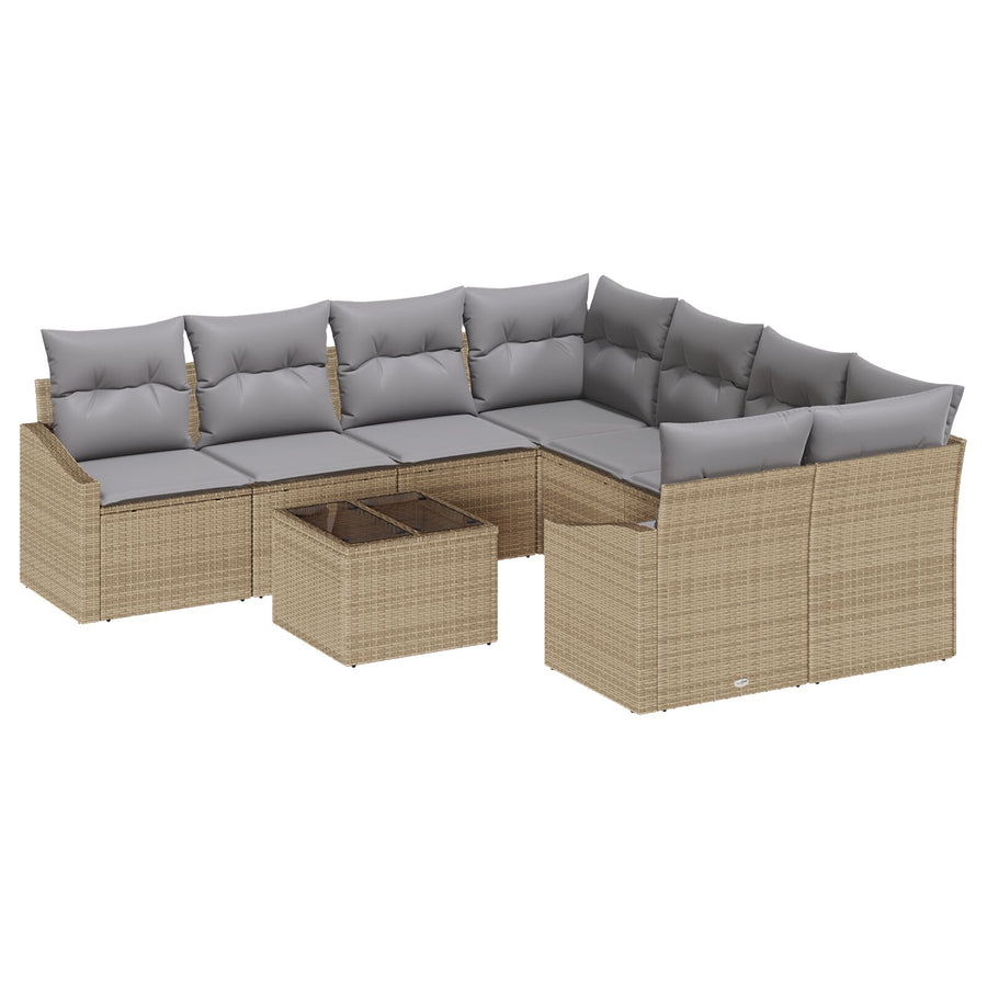 Tuinbank Set Set Van 9 Beige, Grijs Rattan, Polyester Gegalvaniseerd Staal