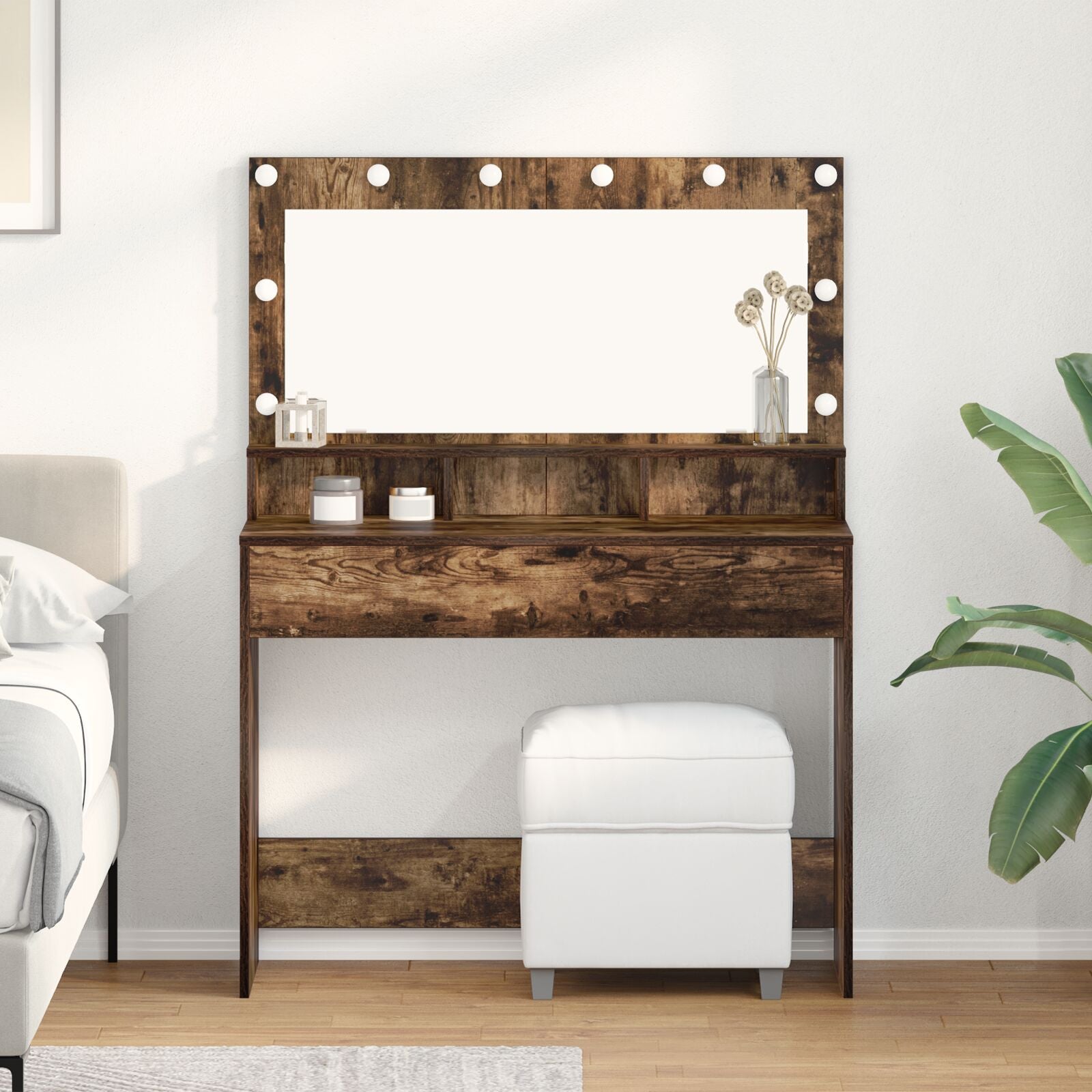 Make-Uptafel Met Led-Verlichting - Gerookt eiken 100 x 41 x 135 cm