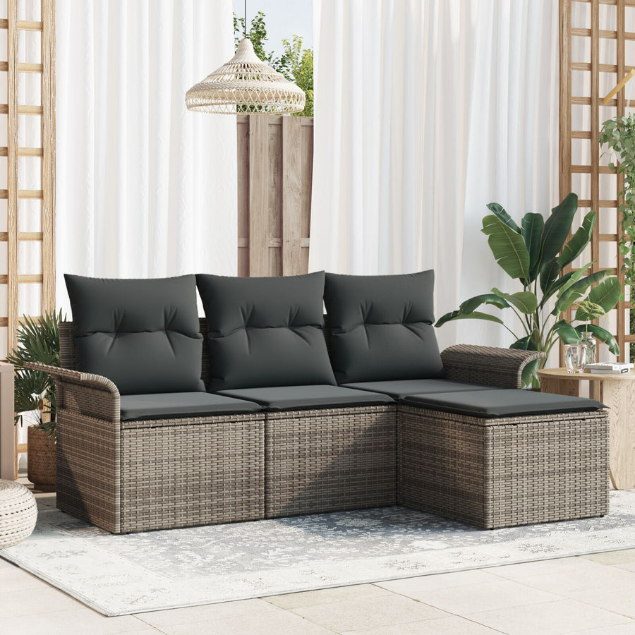 4-Delige Tuin Sofa Set Met Kussens Grijs Poly Riet
