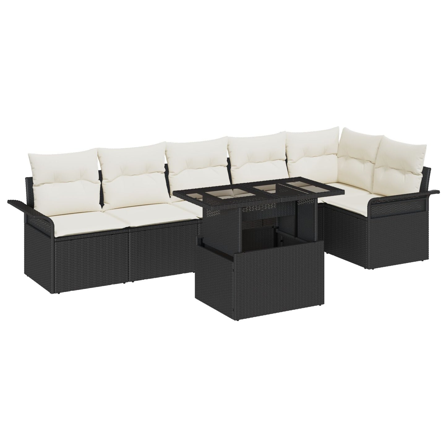 7-Delige Tuin Sofa Set Met Kussens Zwart Poly Rattan