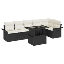 7-Delige Tuin Sofa Set Met Kussens Zwart Poly Rattan