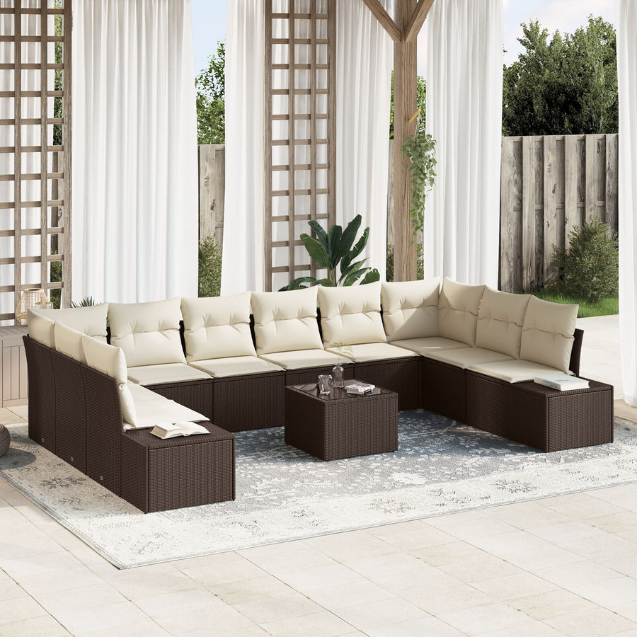 10-Delig Tuinbankstel Met Kussens Grijs Poly Rattan