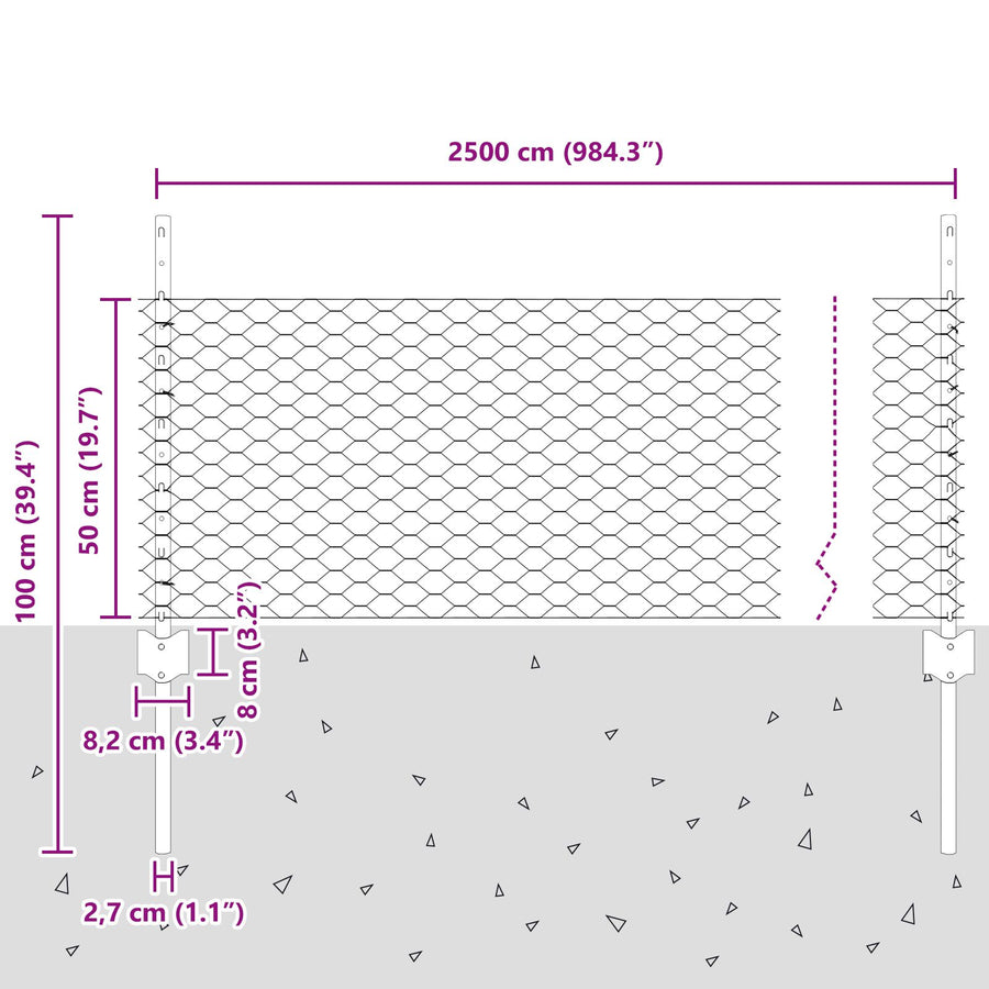 Hexagon Hek Met 11 U-Palen Zilver 0.5X25 M Staal