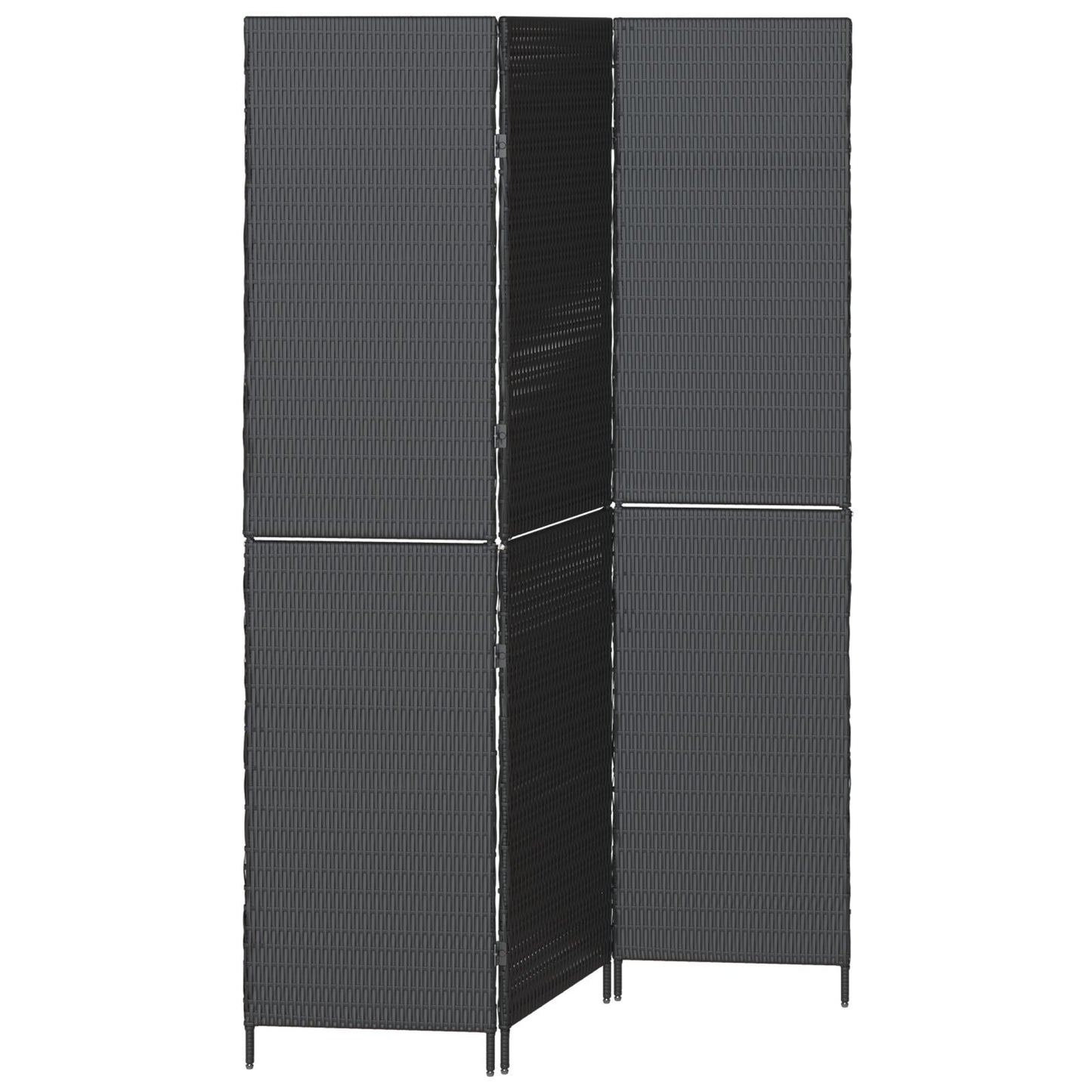 Kamerscherm Opvouwbaar 146X Poly Rattan 180 cm Zwart 3 panelen