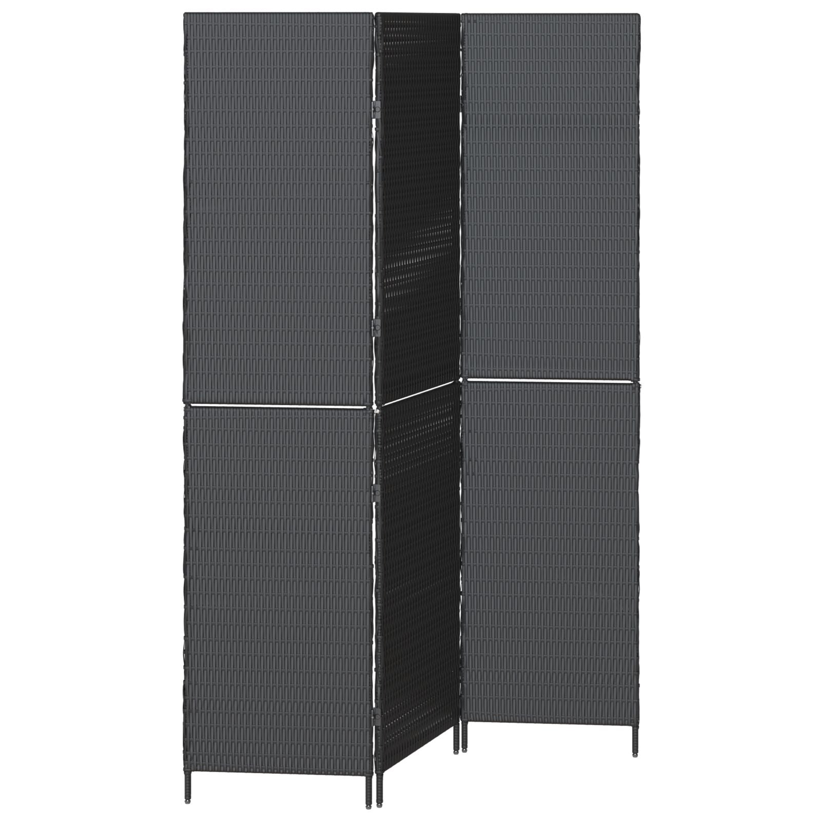 Kamerscherm Opvouwbaar 146X Poly Rattan 180 cm Zwart 3 panelen