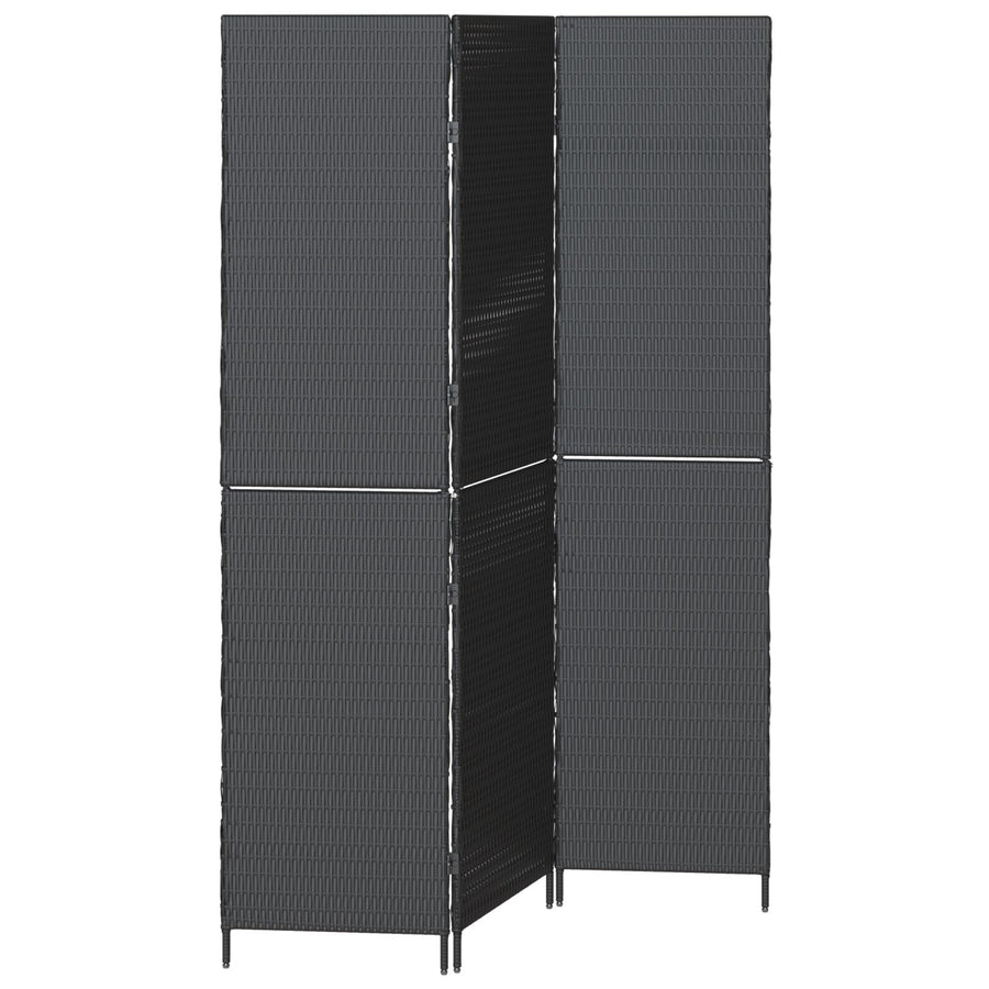 Kamerscherm Opvouwbaar 146X Poly Rattan 180 cm Zwart 3 panelen