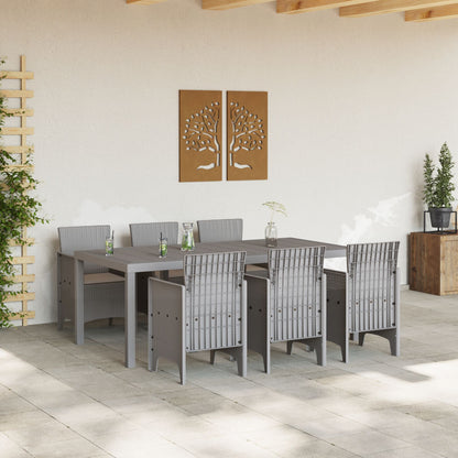 7-Delige Tuin Eettafel Set Met Kussens Licht Grijze Poly Rattan