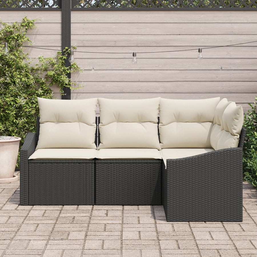 Tuinbankset Set Van 4 Zwart Polyethyleen Wicker Tuinbankset Gegalvaniseerd Staal